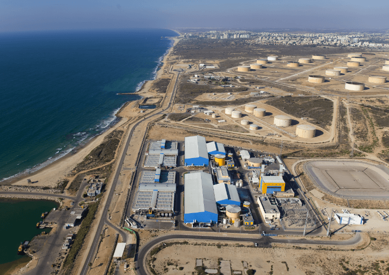 Aerial view of the Ashkelon seawater desalination facility on Israel's Mediterranean coast